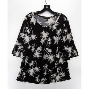 Karen Kane Top 2X Plus White Pullover Blouse Floral Ruched Preppy